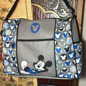 Disney Baby Diaper Bottle Shoulder Mickey Bag Grey Blue Canvas GUC 14”Lx11”Hx5”
